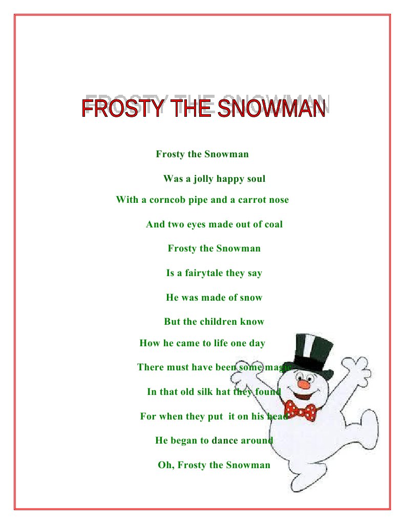 Printable Frosty The Snowman Lyrics Customize and Print