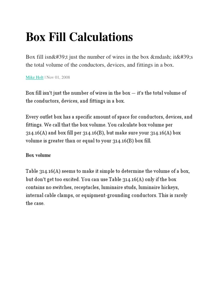 Box Fill Calculations PDF Electrical Conductor Electrical Connector