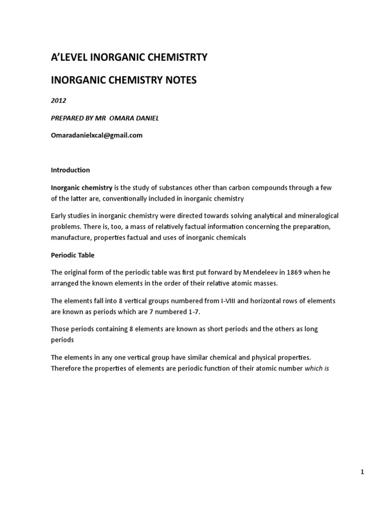 Inorganic Chemistry Notes | PDF | Ion | Electron Configuration
