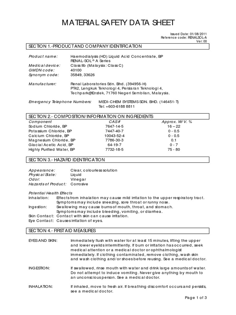1.MSDS A1 Renasol | PDF | Personal Protective Equipment | Fires