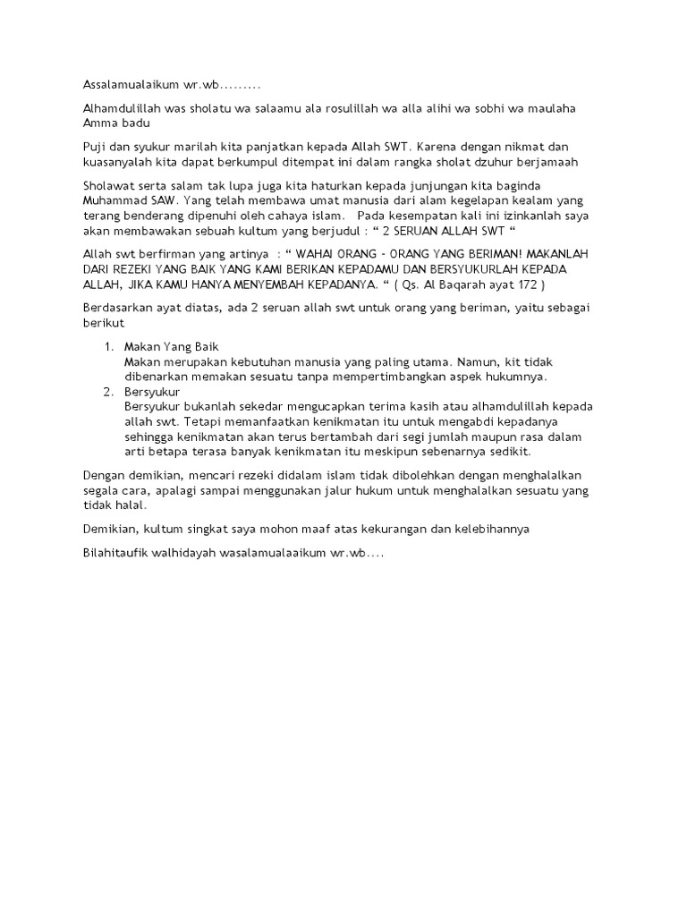 Contoh Kultum Singkat :) | PDF | Pengembangan Diri | Gaya Hidup