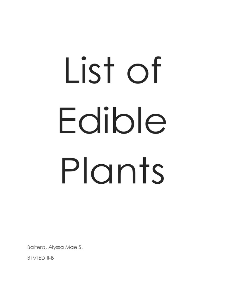 List of Edible Plants PDF Edible Plants Botany