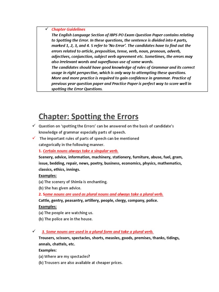 Spotting Errors in English Grammar | PDF | Plural | Grammatical Number