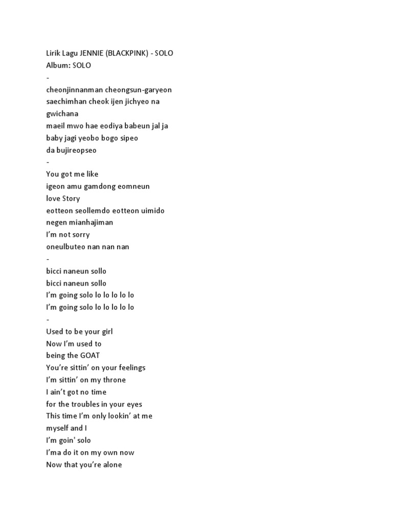 Arsia Lirik Download Lirik Lagu Jennie Solo