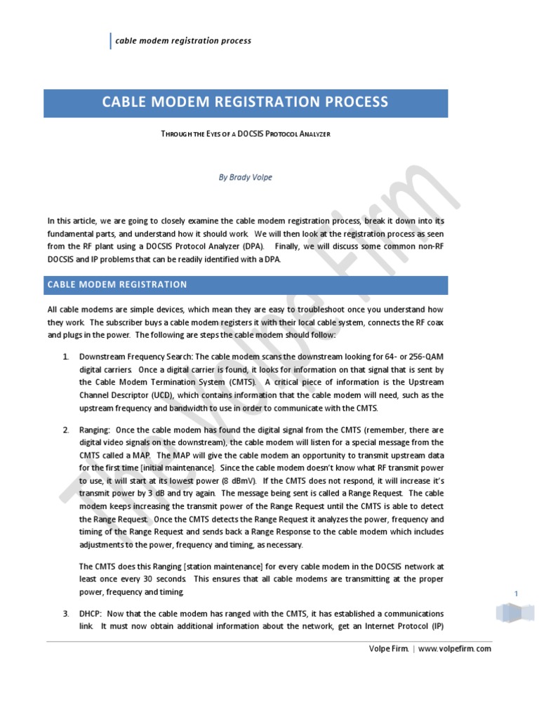 CT Article Two Cable Modem Registration Process PDF Modem Ip Address