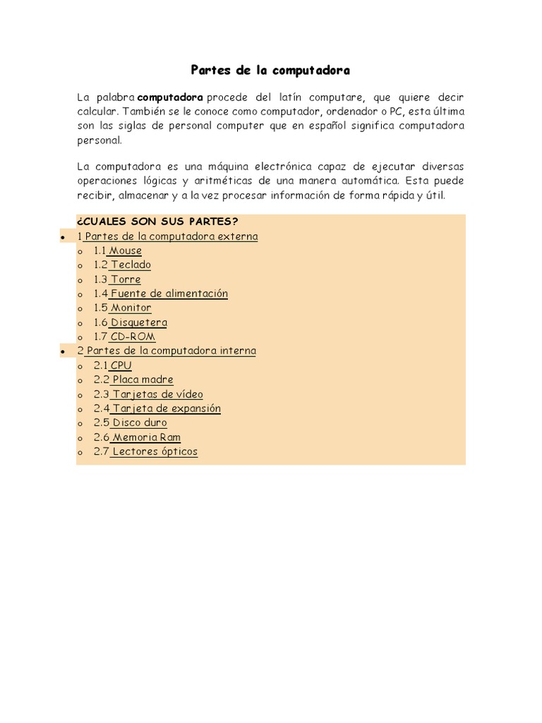 Partes y funciones de la computadora | PDF | Hardware de la computadora ...
