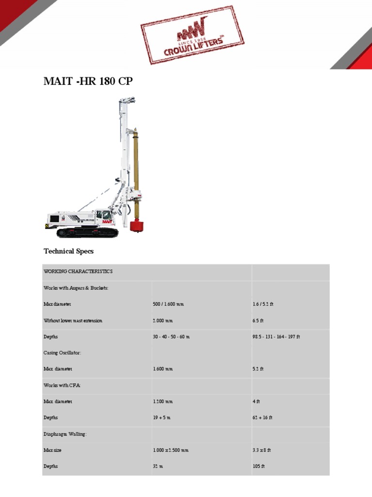 MAIT HR 180 Piling Rig Specifications | PDF