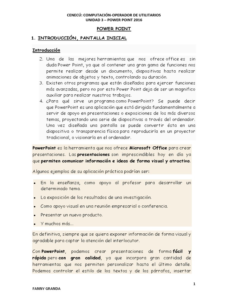 Unidad 3 Computación Power Point 2016 Pdf Microsoft Powerpoint
