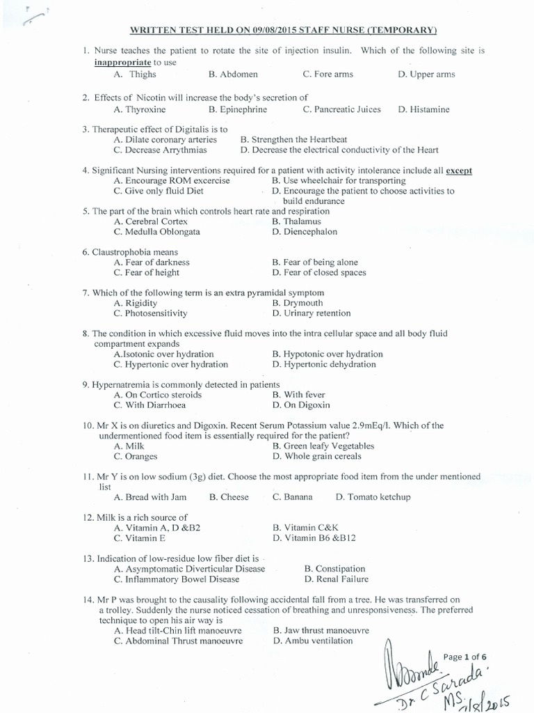 Nursing Exam Questions and Answers | PDF | Blood Pressure | Heart