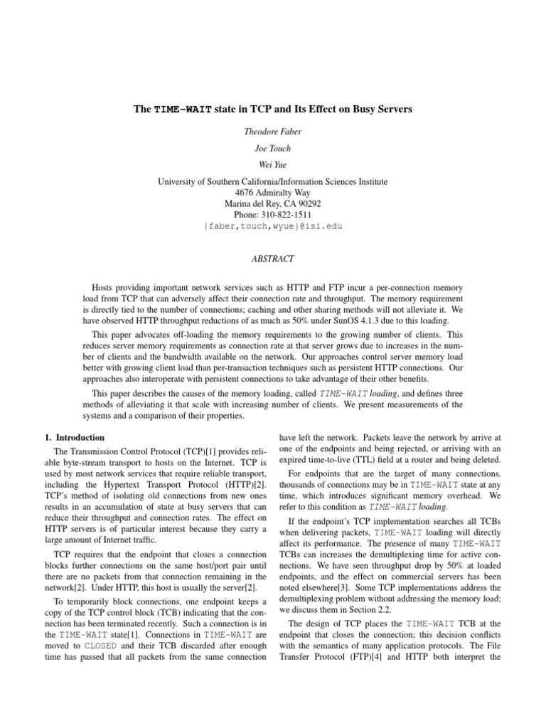 The State in TCP and Its Effect On Busy Servers: Time Wait | PDF ...