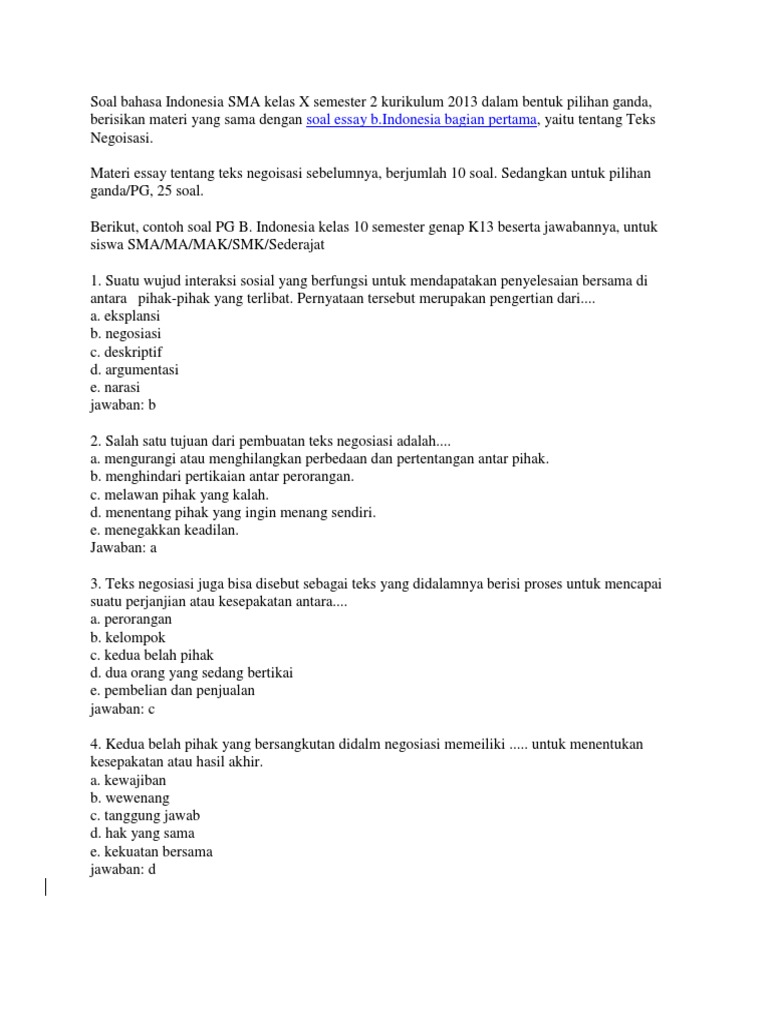 Soal Essy Materi Negosiasia