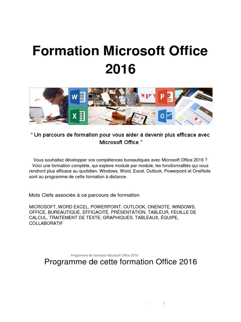 Cours De Bureautique Word Excel Powerpoint 2016 Pdf Formation Office 2016 | PDF | Microsoft Office | Microsoft Excel