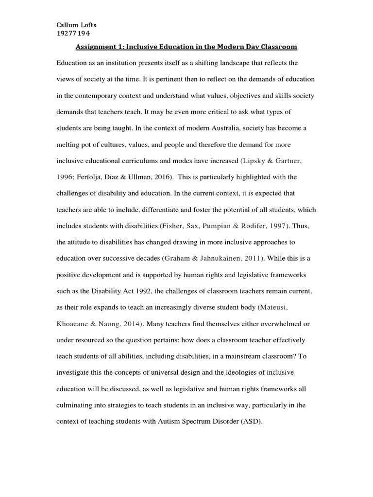 Inclusive Education for ASD Students | PDF | Inclusion (Education ...