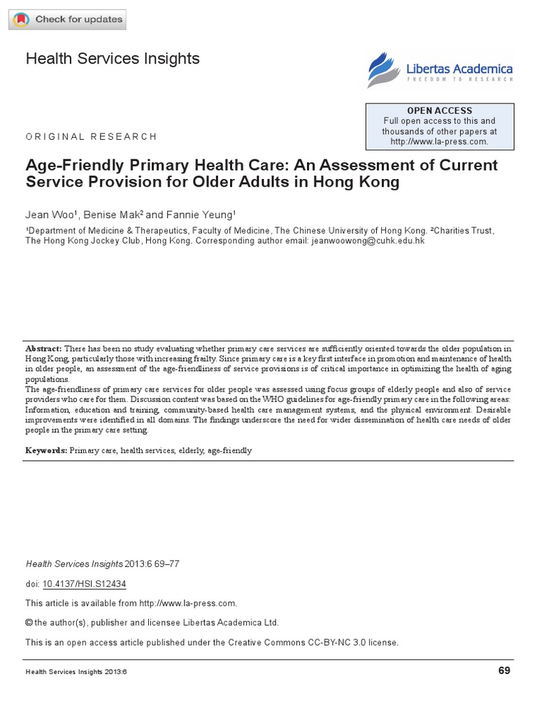 Age-Friendly Primary Health Care: An Assessment of Current Service ...