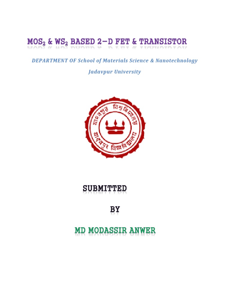 DEPARTMENT OF School of Materials Science & Nanotechnology Jadavpur