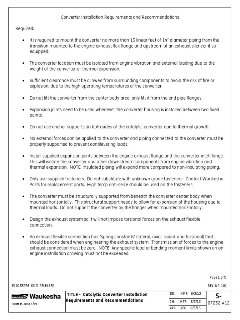 TITLE Catalytic Converter Installation Requirements and