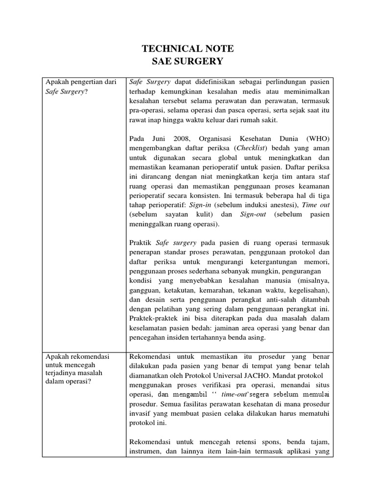 Catatan Teknis tentang Safe Surgery | PDF