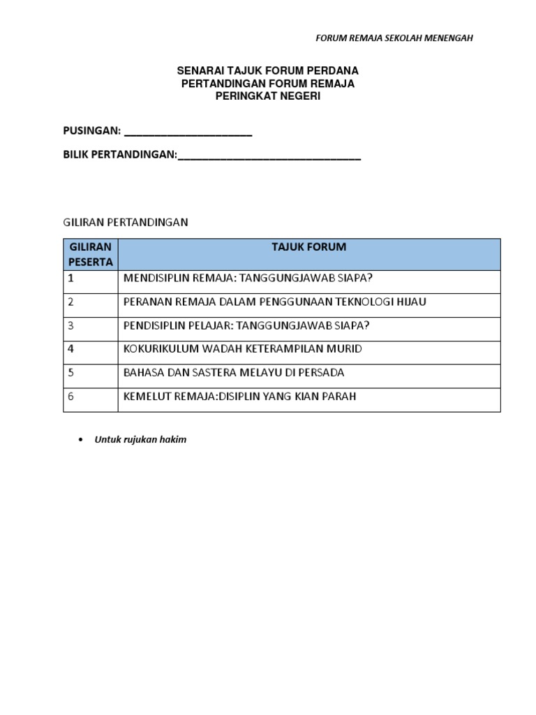Senarai Tajuk Forum Remaja Pdf