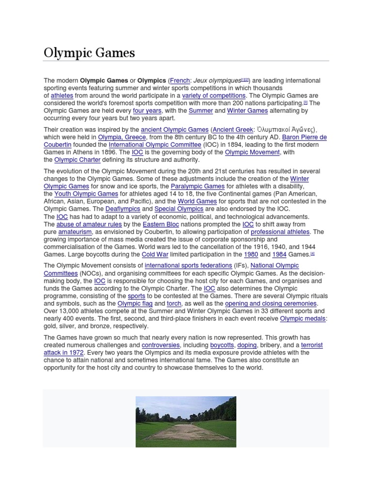 Olympic Games History PDF Olympic Games Sports