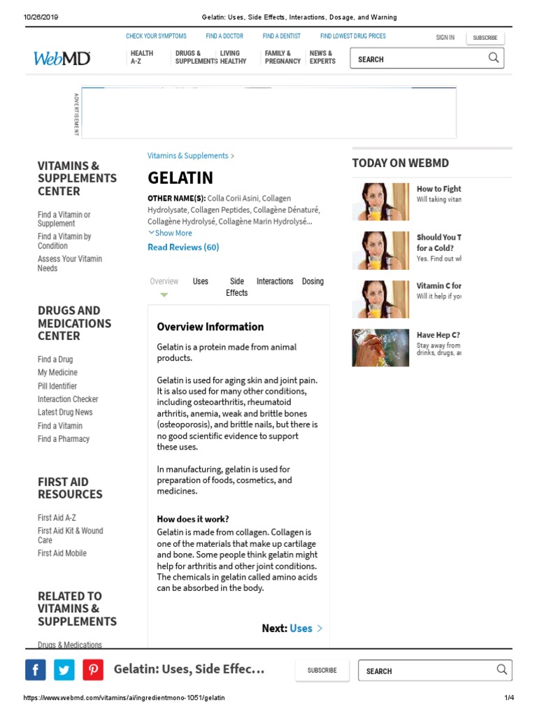 Gelatin Uses, Side Effects, Interactions, Dosage, and Warning PDF