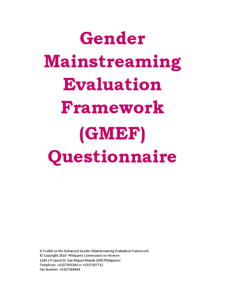 Final Gmef Questionnaire PDF | PDF | Gender Mainstreaming | Gender