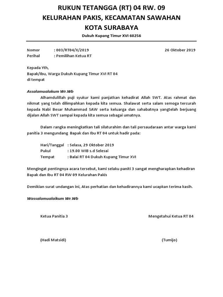Surat Undangan Pemilihan Ketua Rt Copy