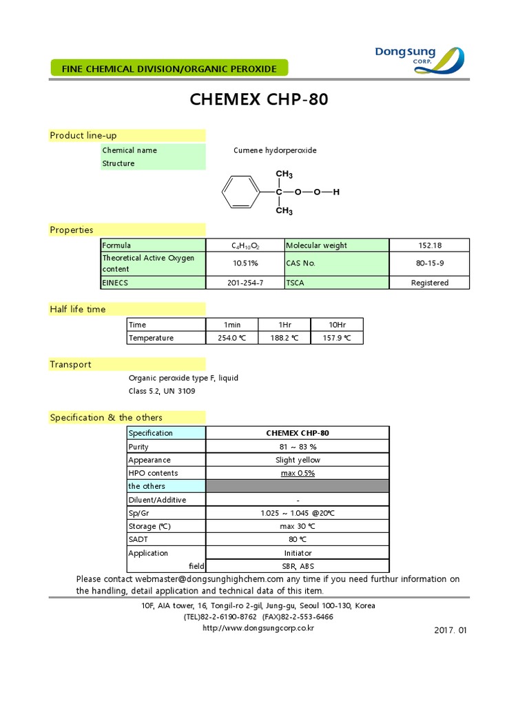 Chemex CHP-80 Cumene Hydroperoxide Details | PDF