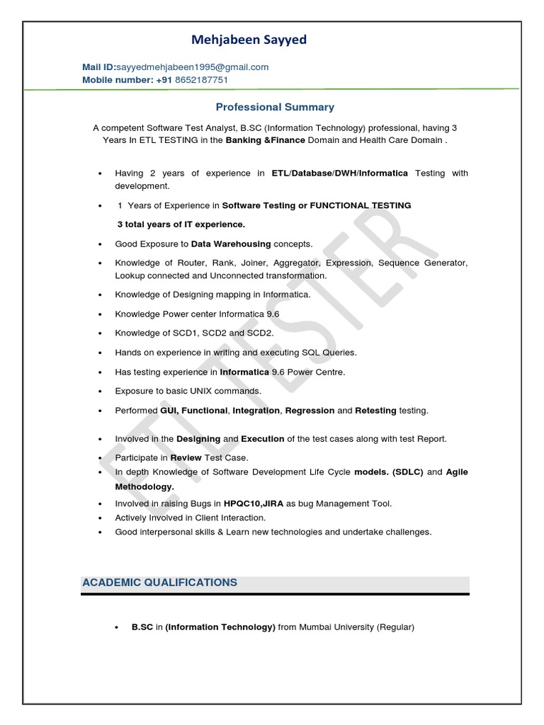 ETL Testing Analyst Resume | PDF | Software Testing | Oracle Database