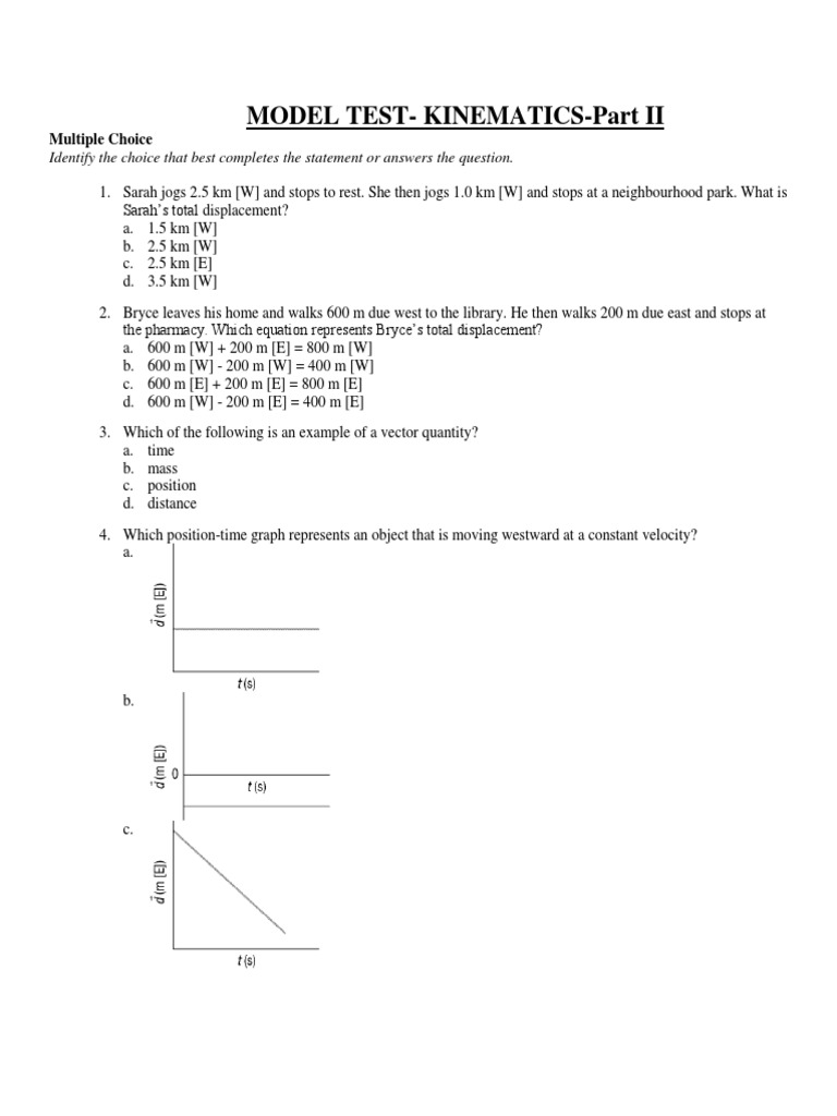 Kinematics MCQs and Practice Test | PDF | Velocity | Acceleration