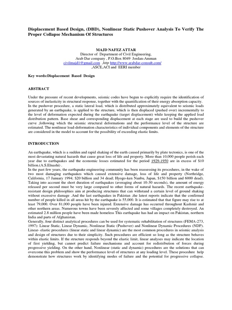 General Procedure To Perform Pushover Analysis | PDF | Deformation ...