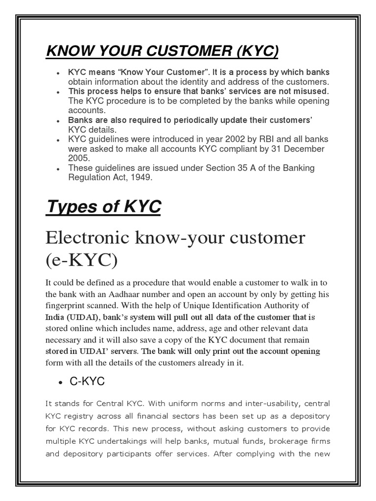 Electronic Know-Your Customer (e-KYC) | PDF | Money Laundering | Banks