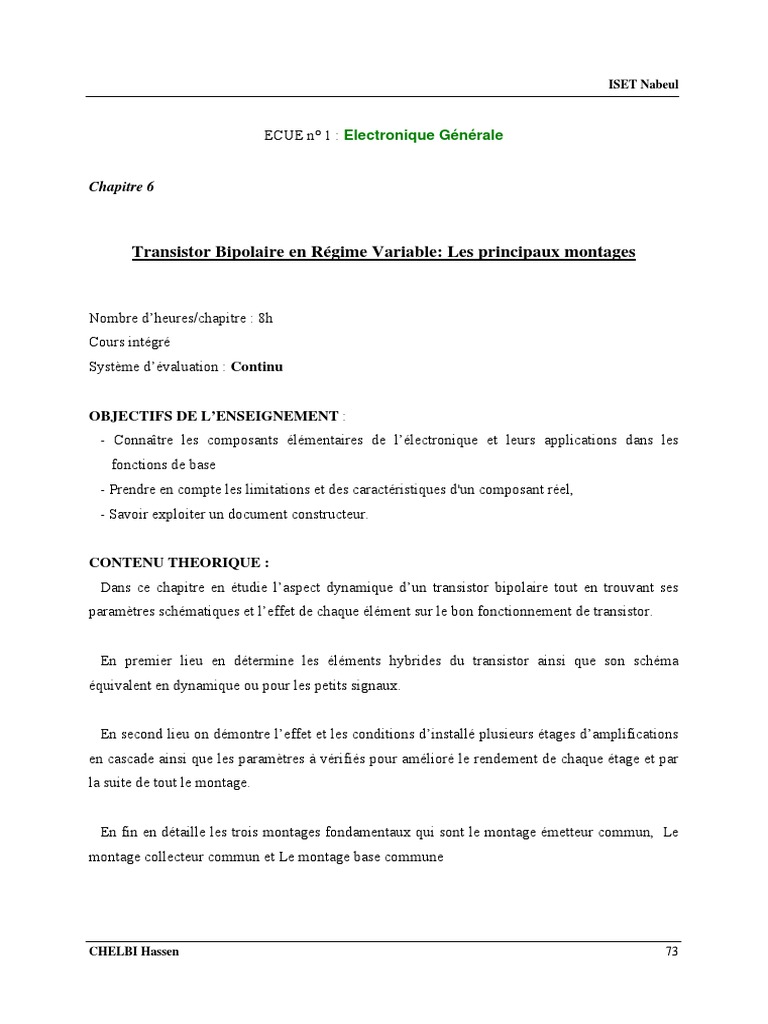 Comment Trace Avoire Le Schema Equivalent Pour Les Petites Variations Chapitre 6 Transistor Bipolaire en Regime Variable PDF | PDF |  Amplificateur électronique | Transistor bipolaire