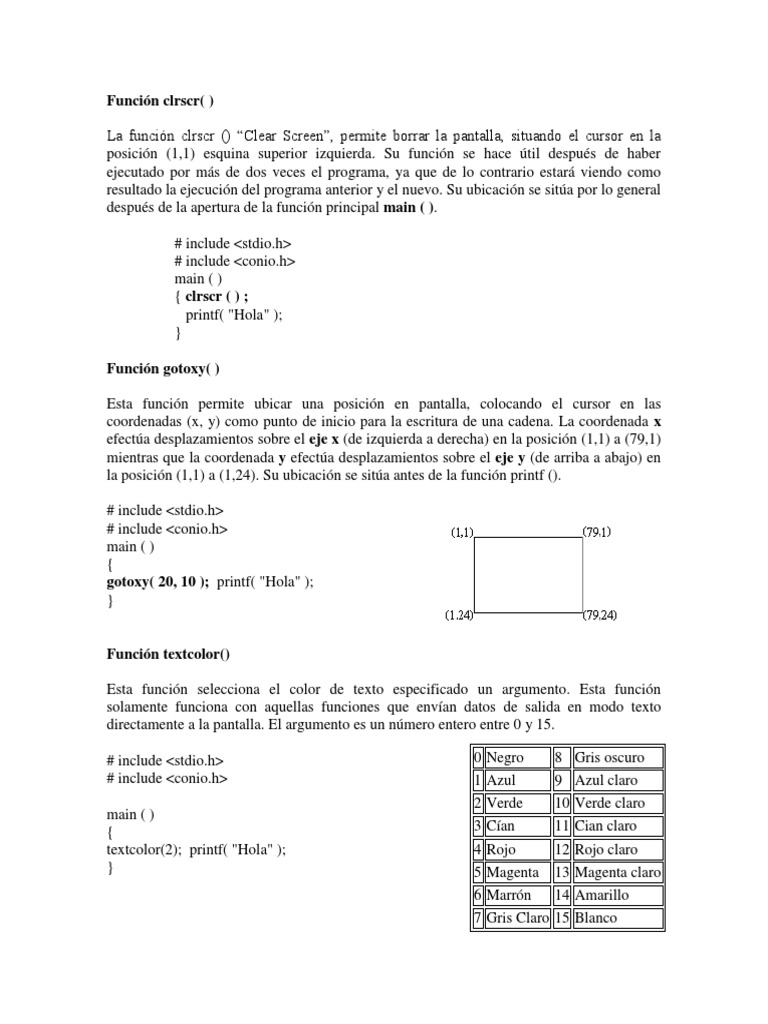 Funciones clrscr y gotoxy en C++ | PDF | Informática