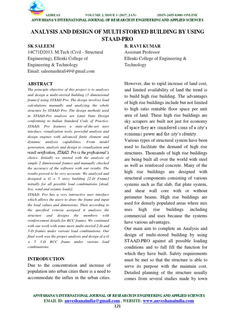 Analysis and Design of Multi Storyed Building by Using Staad Pro | PDF ...