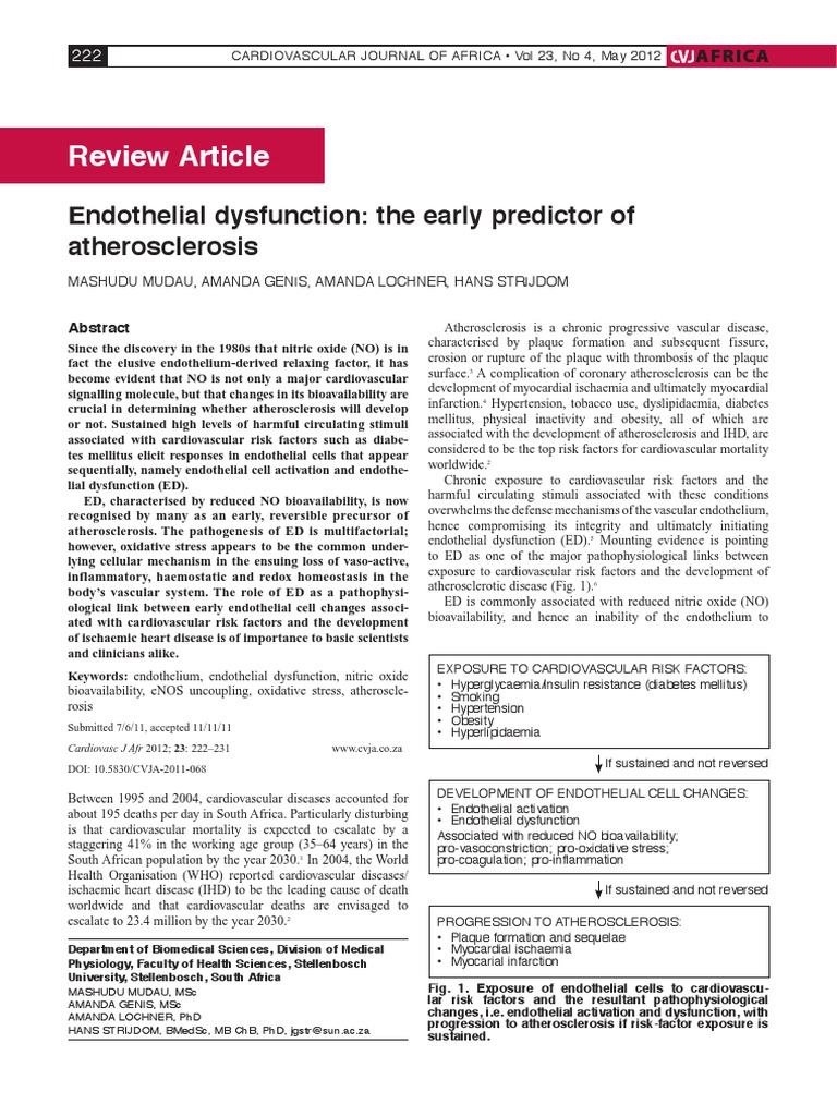 Review Article Endothelial Dysfunction The Early Predictor of