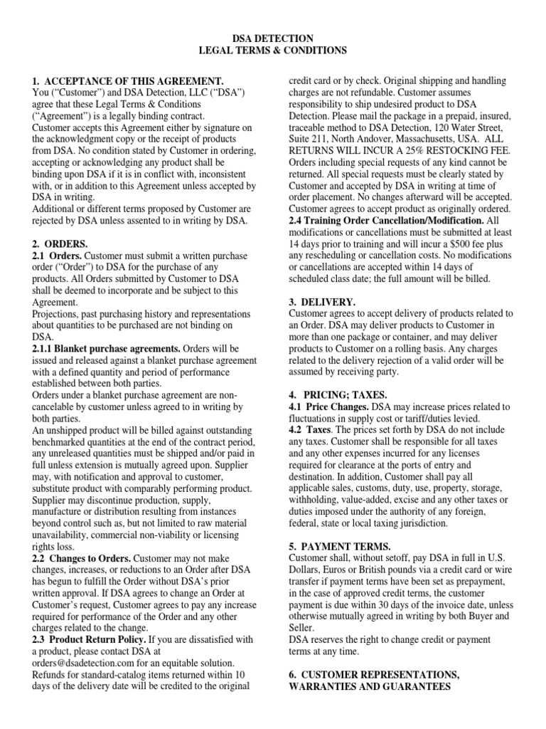 DSA Detection Legal Terms & Conditions | PDF | Indemnity | Confidentiality