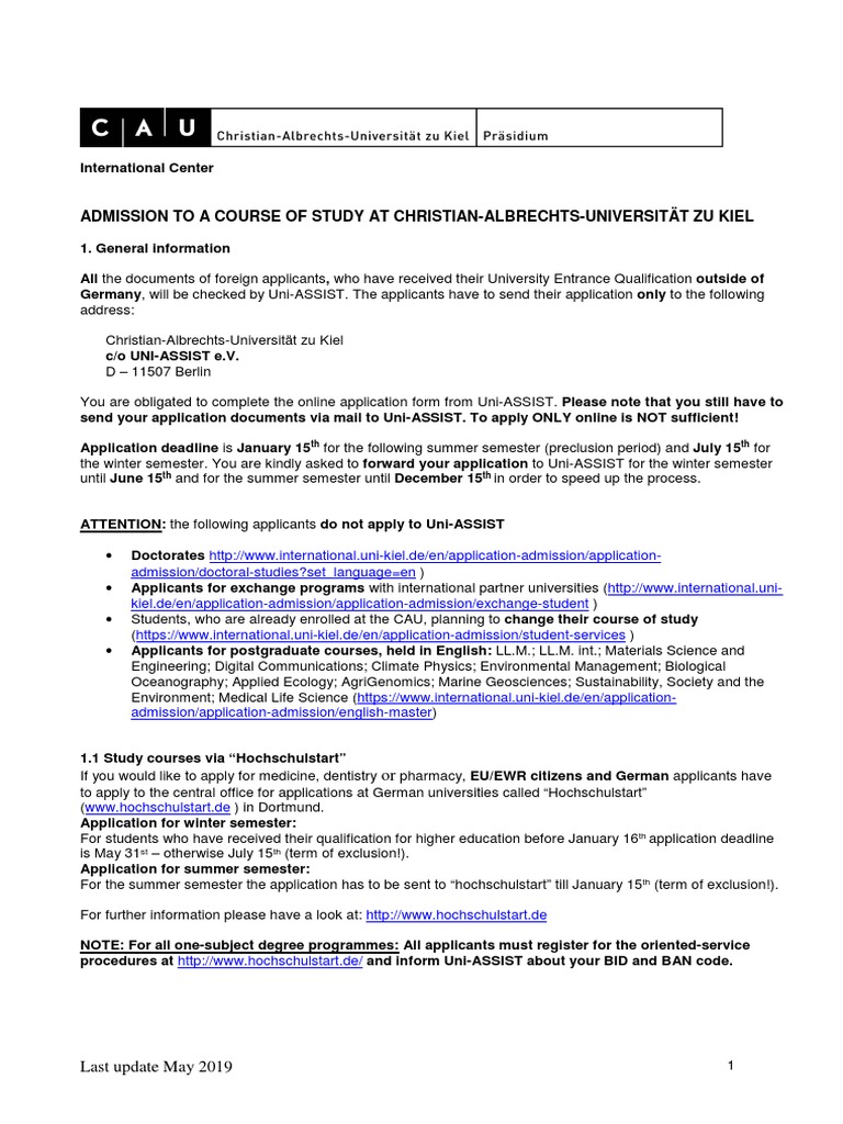Admission Process at CAU Kiel | PDF | University And College Admission ...