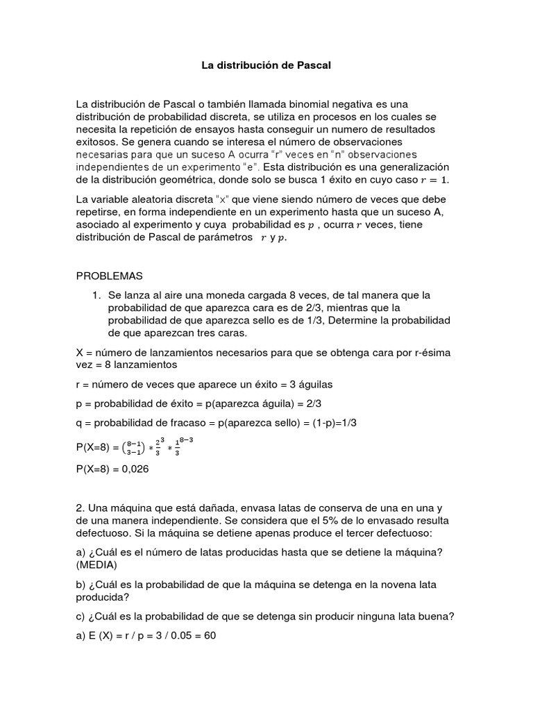 Definicion de Distribucion Pascal | PDF | Distribución de probabilidad ...