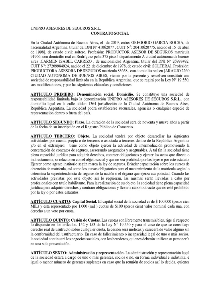 Modelo Contrato SRL | PDF | Sociedad de responsabilidad limitada | Bancos