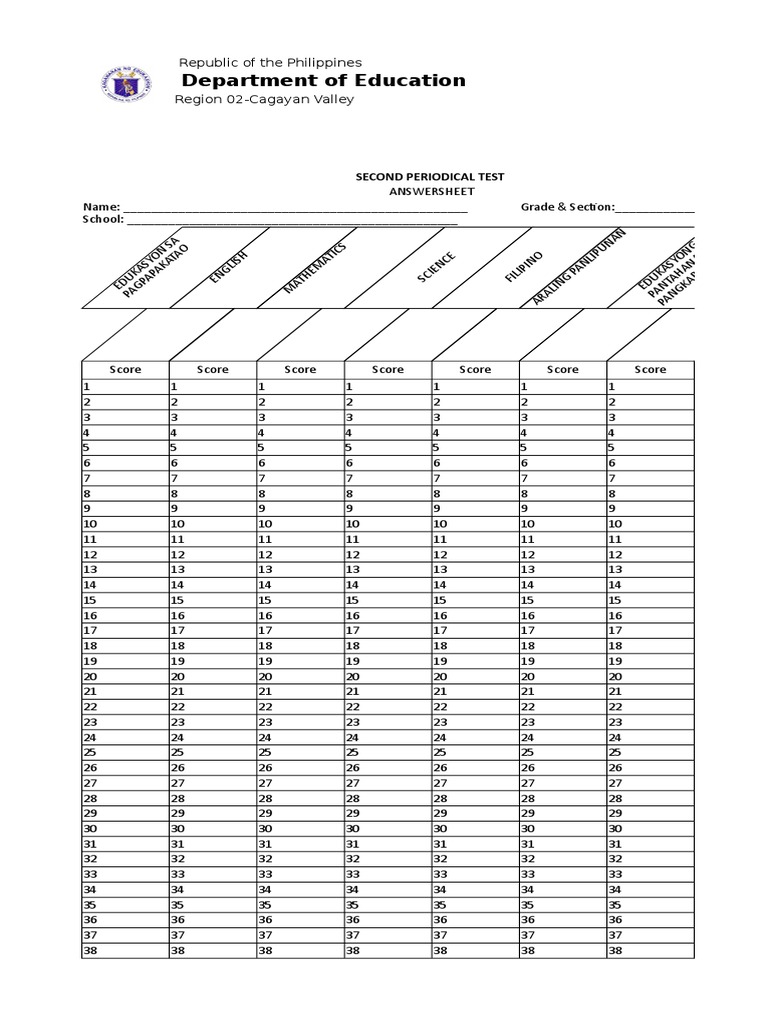 Second Periodical Test Answer Sheet | PDF