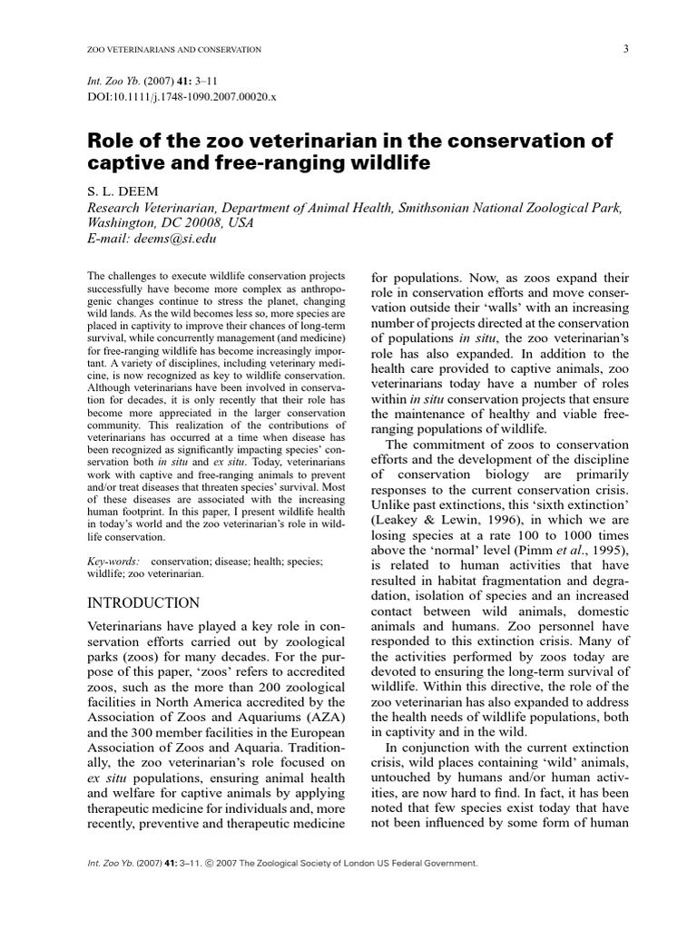 Role of The Zoo Veterinarian in The Conservation of Captive and Free