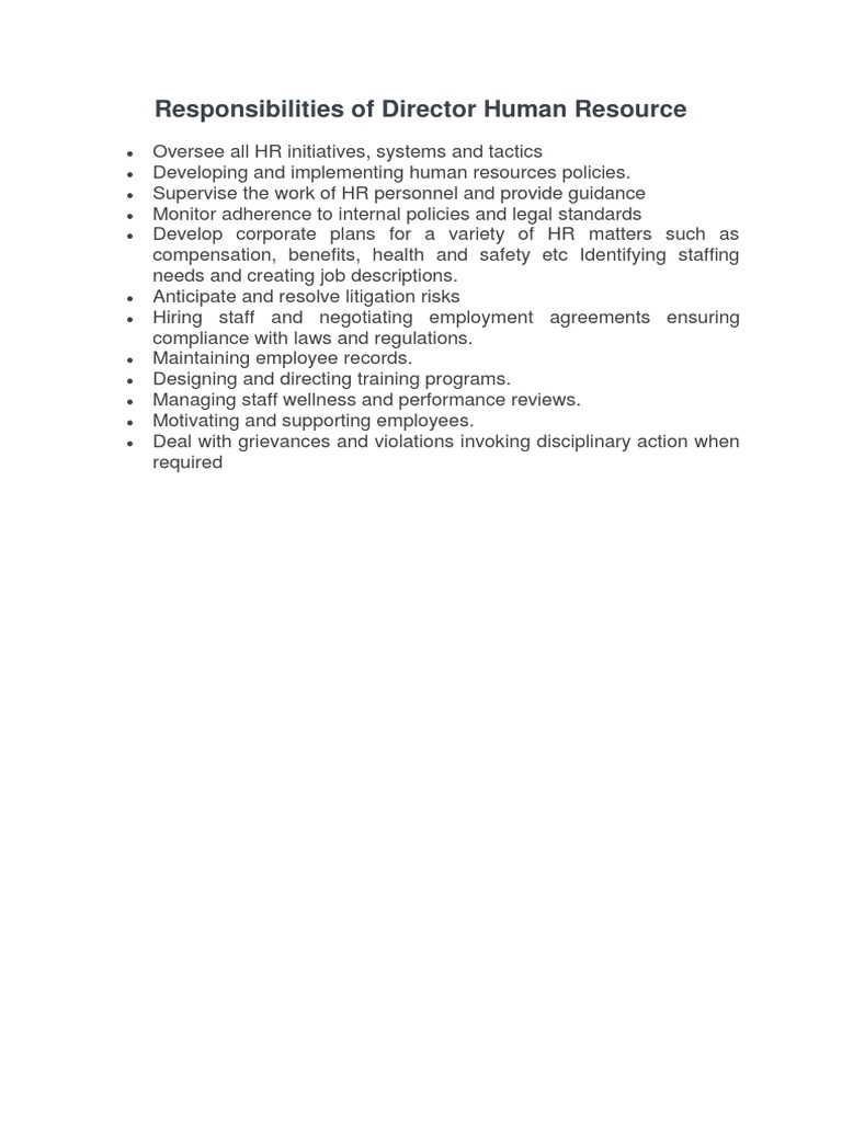 Director of Human Resources Responsibilities | PDF | Human Resources ...