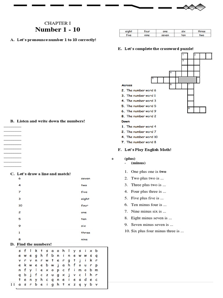 Pronouncing Numbers 1 to 10 Activities | PDF
