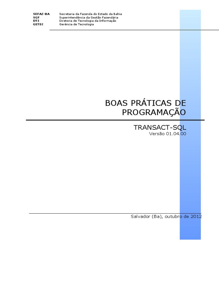 Boas Práticas em Transact-SQL | PDF | Microsoft SQL Server | Dados