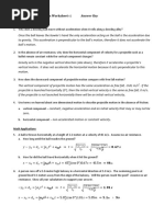 Projectile Motion Worksheet v2 Answer Key