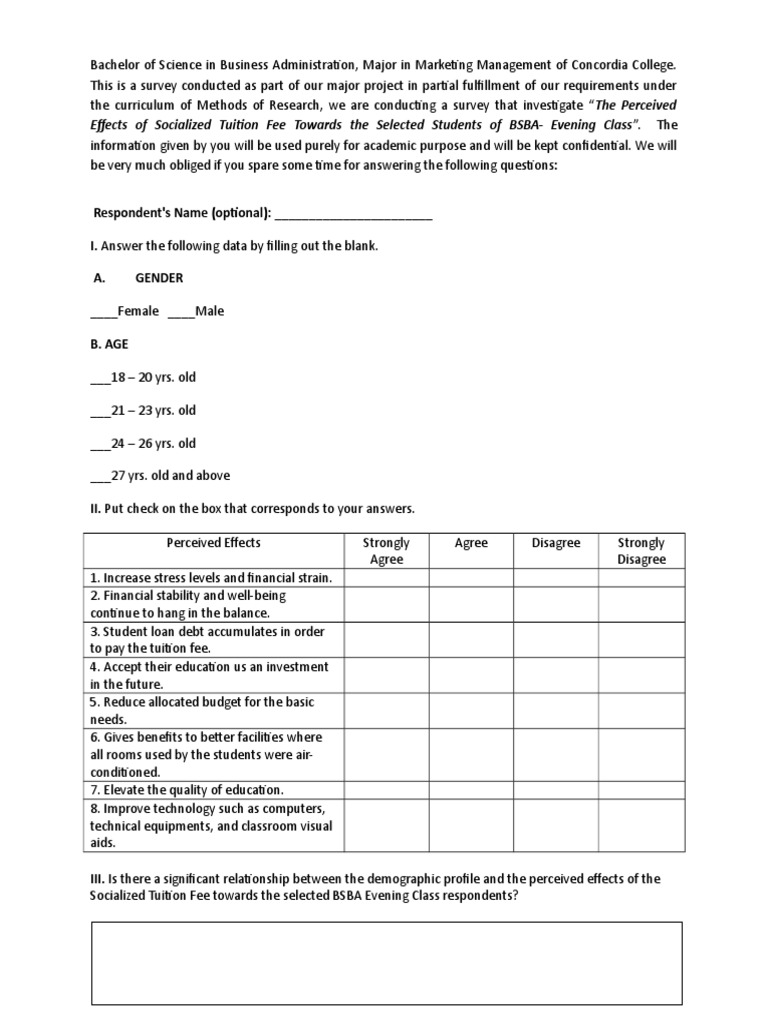 Effects of Socialized Tuition Fee Towards The Selected Students of BSBA ...