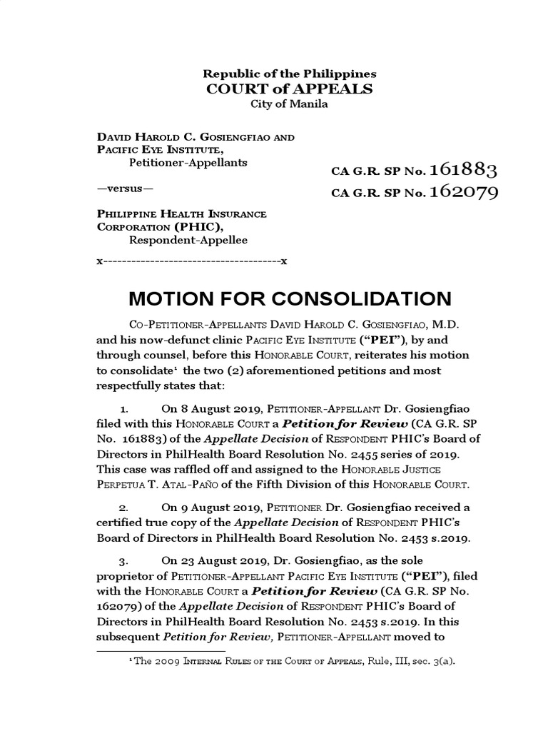 Motion To Consolidate Petitions For Review PDF Legal Disputes