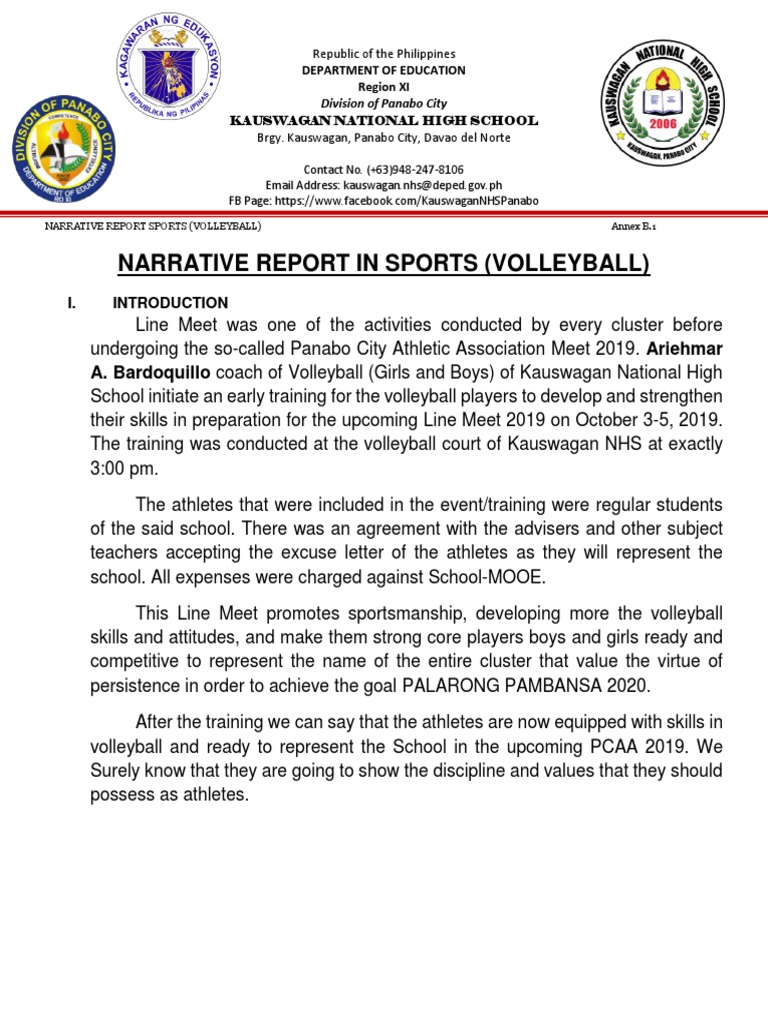 Narrative Report Volleyball PDF Volleyball Sports