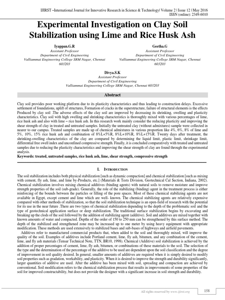 Clay Soil Stabilization Using Lime & Rice Husk Ash | PDF | Fly Ash | Soil