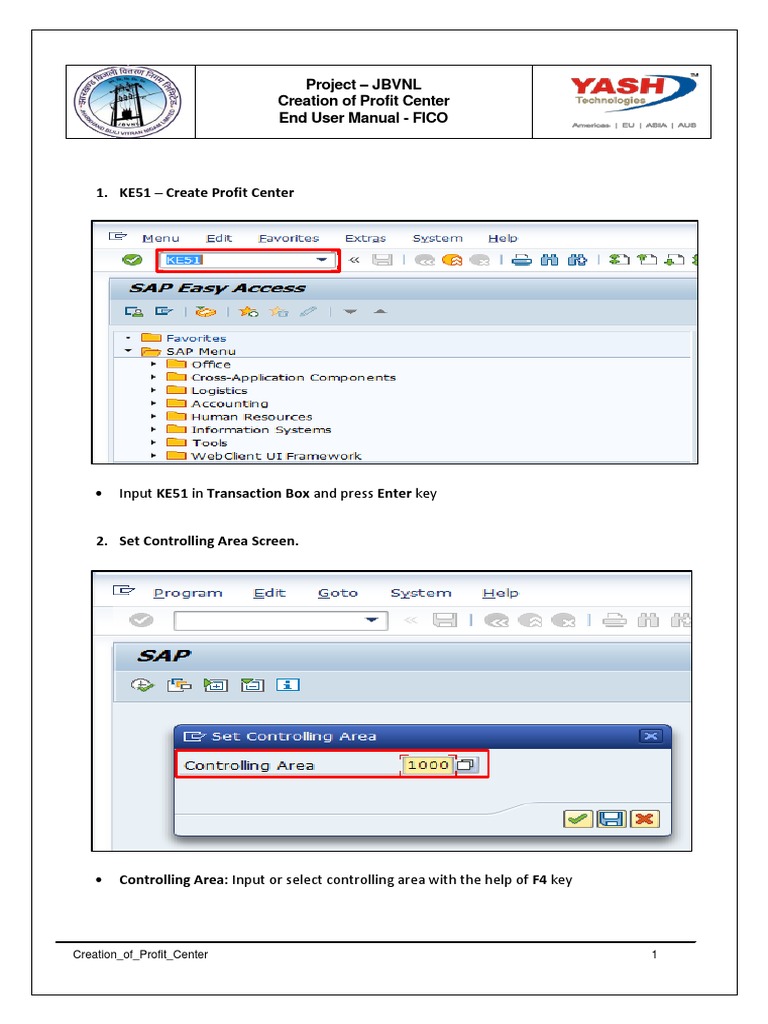 Create Profit Center in SAP: KE51 Guide | PDF